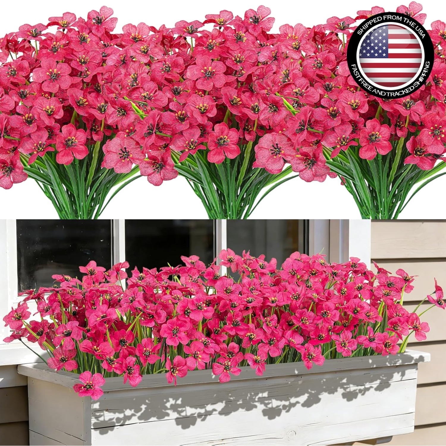 24 Bundles Artificial Flowers for Outdoors UV Resistant Silk Fake Flowers Faux