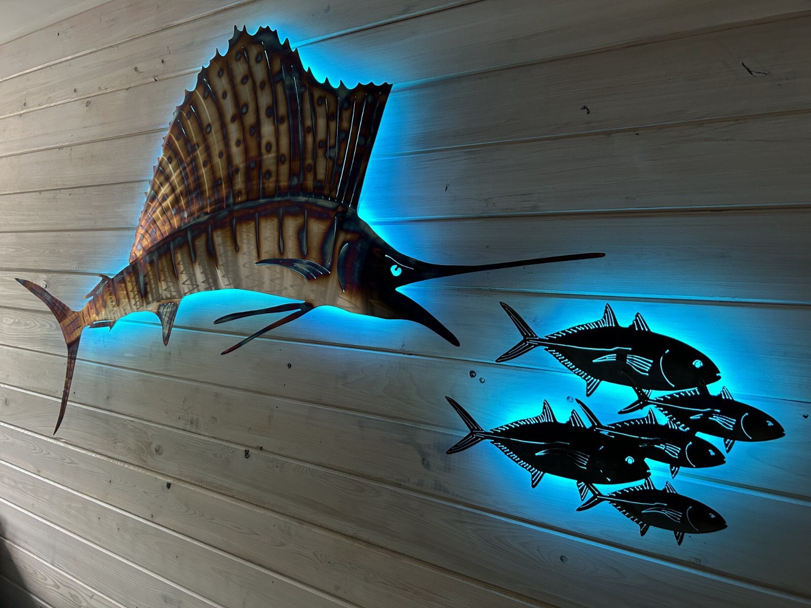 Sailfish chasing bait Stainless steel metal art