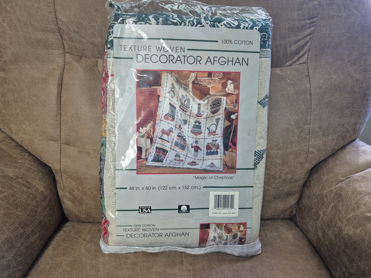 Vintage Texture Woven 100% Cotton Afghan “Magic Of Christmas” 48” x 60”