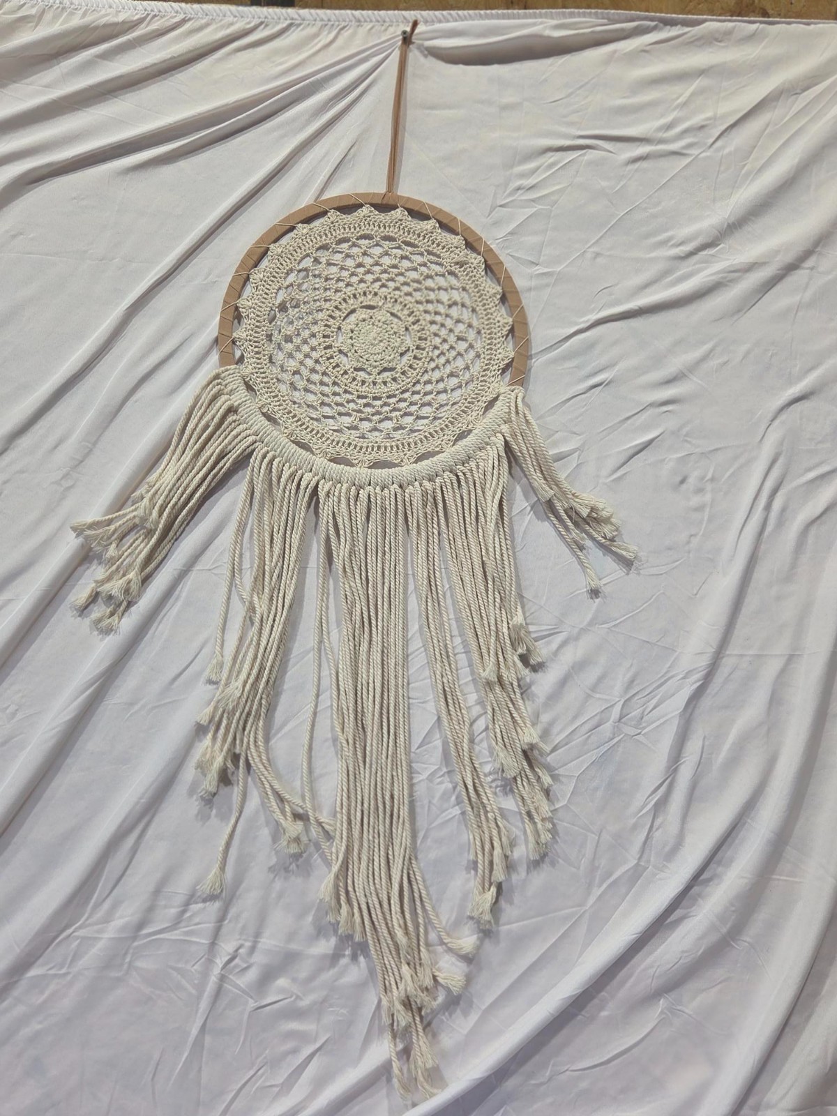 White & Tan Macrame Dream Catcher Native American Boho Style Neutral