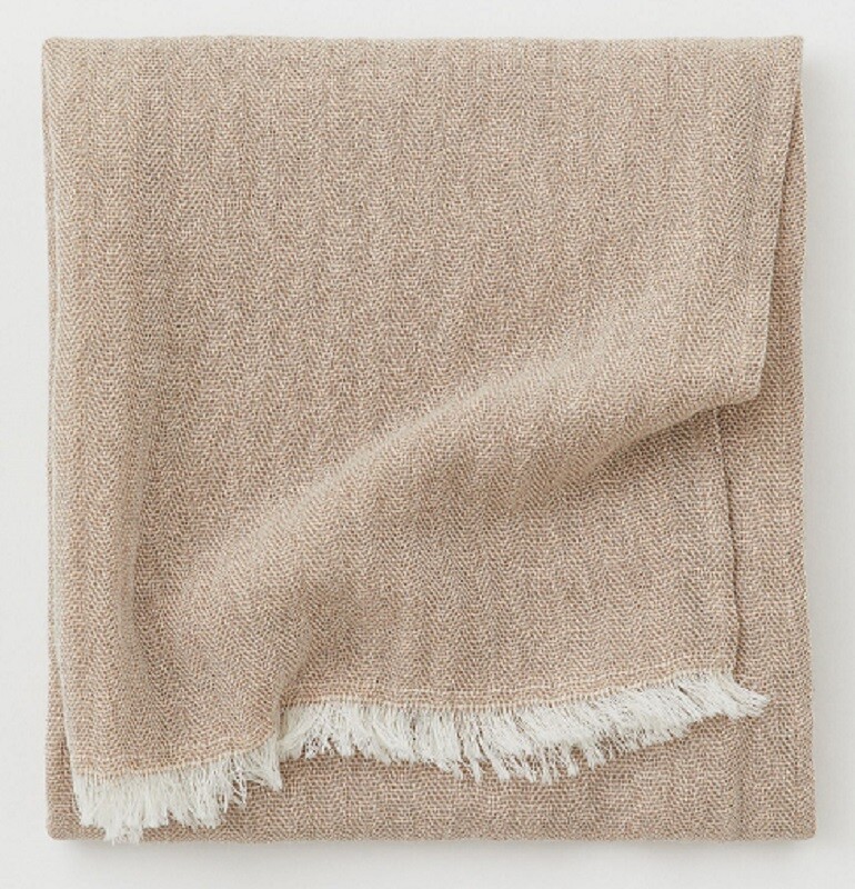Herringbone Fringe Wool Throw Light Beige 51×67 Fringed Sofa Accent Neutral🦩.