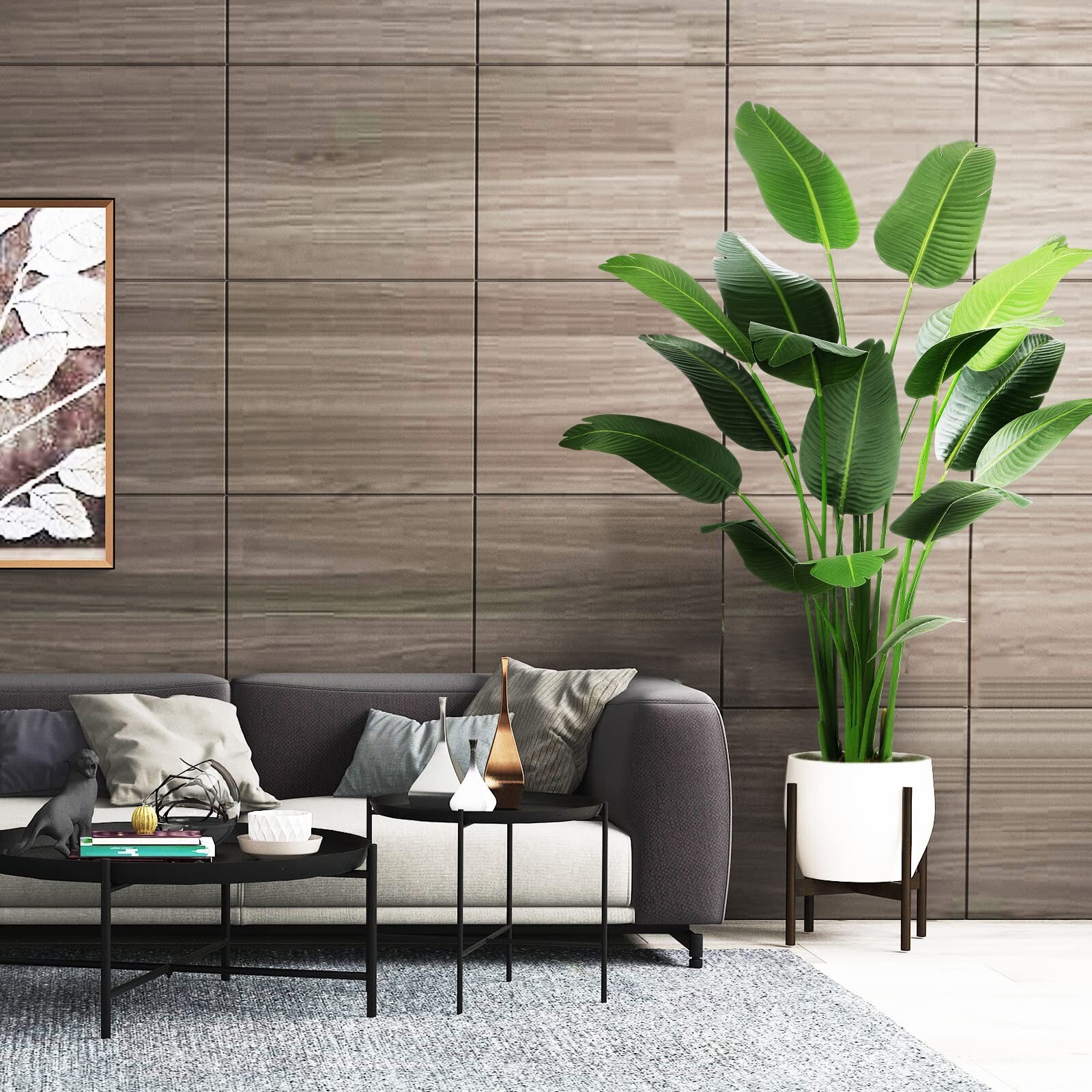 6.5ft Artificial Silk Bird of Paradise Palm Tree (78in) with 17 Trunks Faux T…