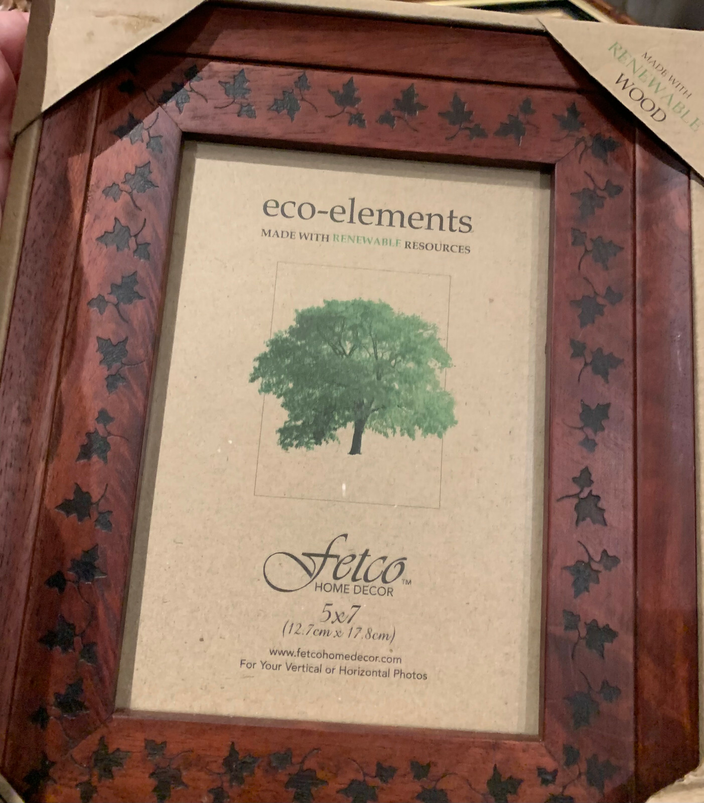 New in box Fetco Photo Wooden Frame Under Glass, 9.75″ x7.75″ ( 7″ x 5″)