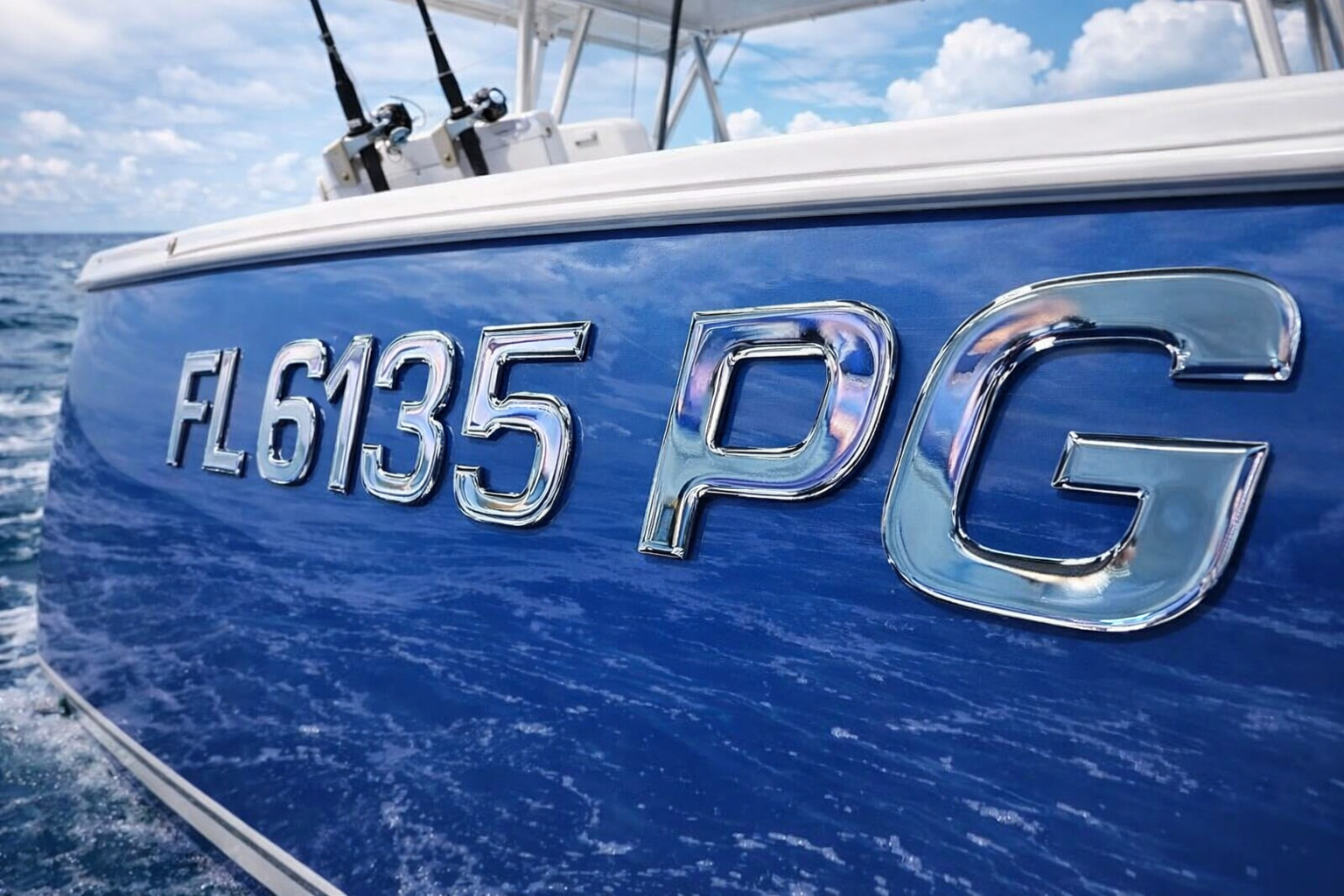 Premium Boat Registration Numbers 3” – Raised 3D Domed Marine Decals Chrome