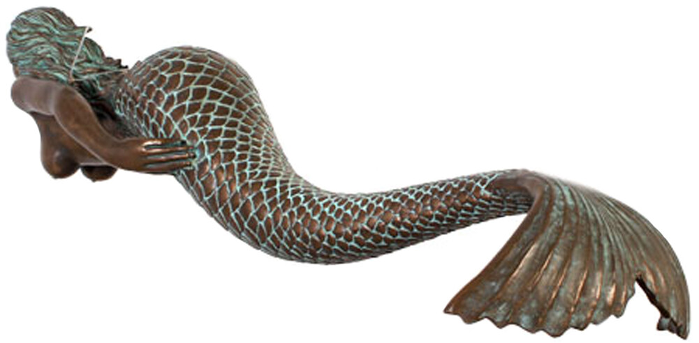 Mermaid Swimming Bronze Figure Hanging 48″L Large Sculpture Shaped Ceiling Verde