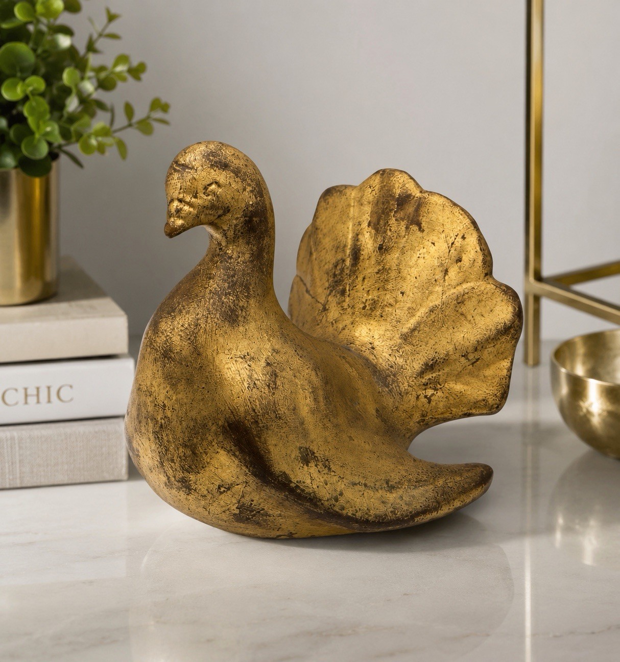 Vintage Italian Gold Gilt Dove Figurine 1635 Terracotta Bird Hollywood Regency