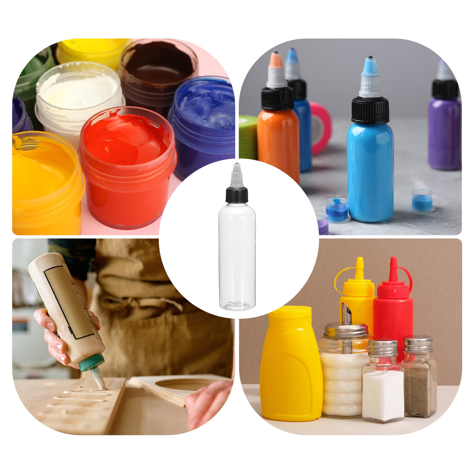 6 Pcs 4oz/120ml Squeeze Bottles Clear Dispensing Bottles with Twist Cap Lids