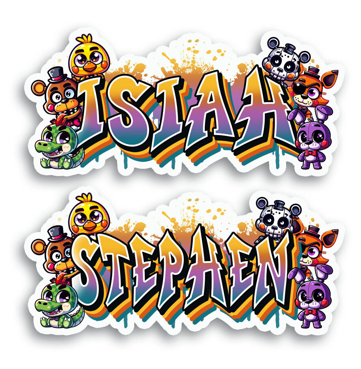 Custom Name Sticker, Vinyl Decal, Personalized, Horror Game Theme, Animatronic
