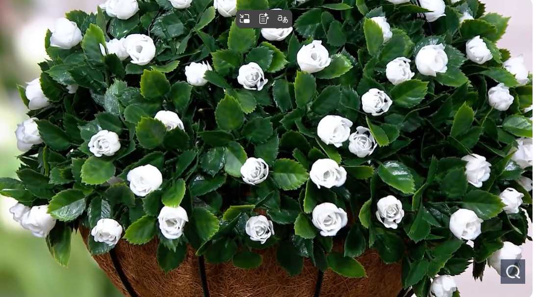 Wicker Park 15″ Faux Rose Indoor/Outdoor Hanging Basket M88226 WHITE