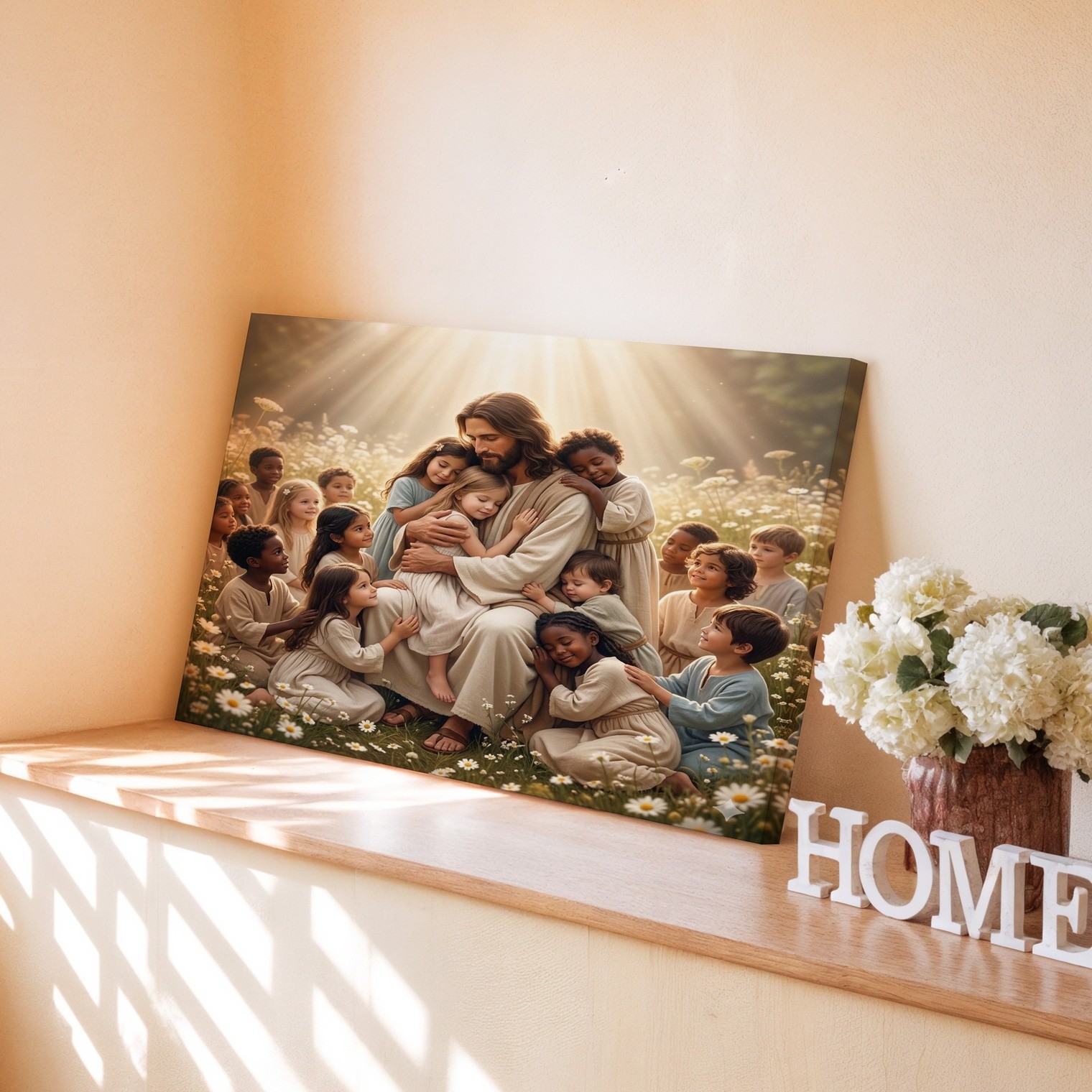 Jesus with Children Christian Inspirational Religious Faith Home Canvas Decor