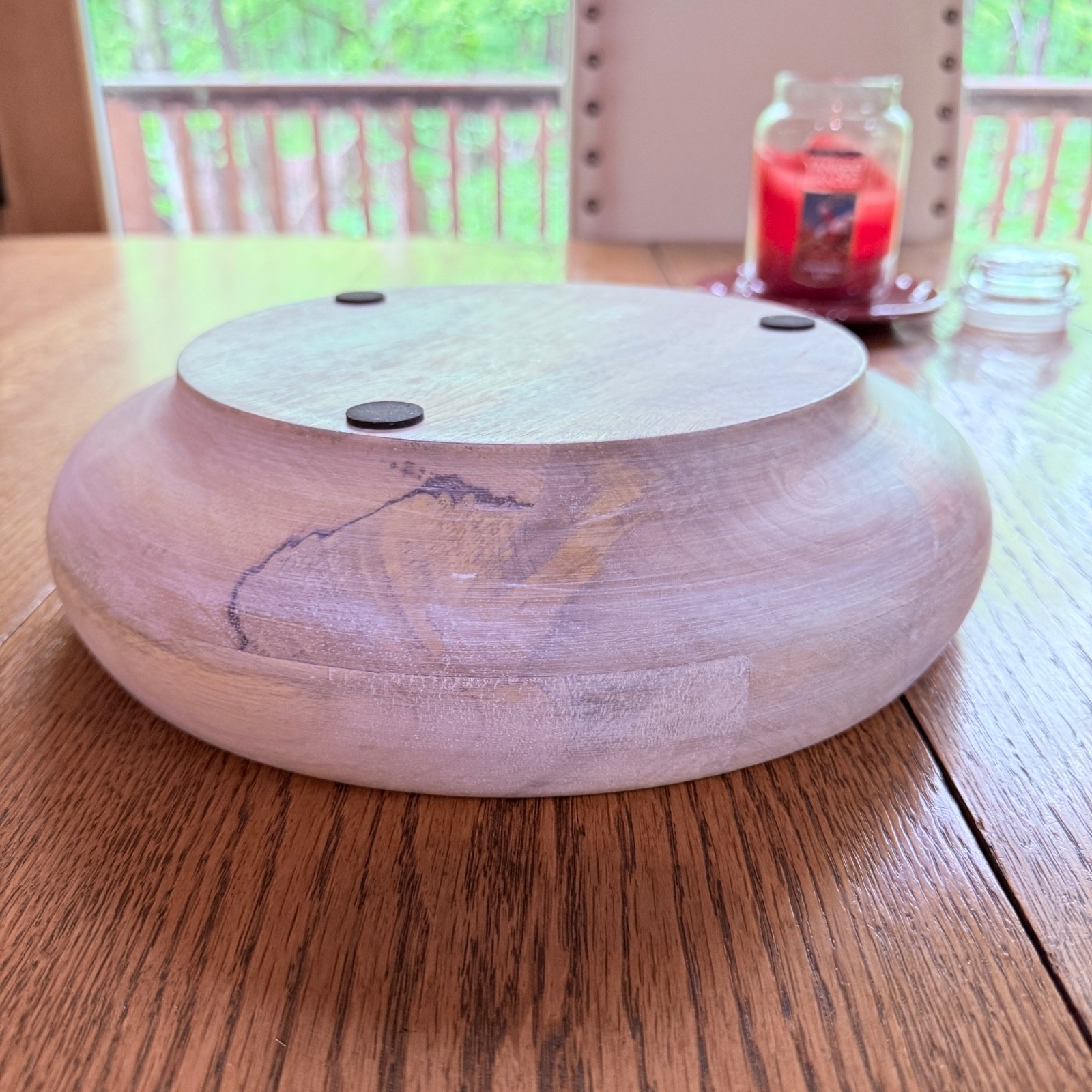 Rustic Paulownia Wood Bowl in a Washed White Finish. Centerpiece Faux Fruit Keys