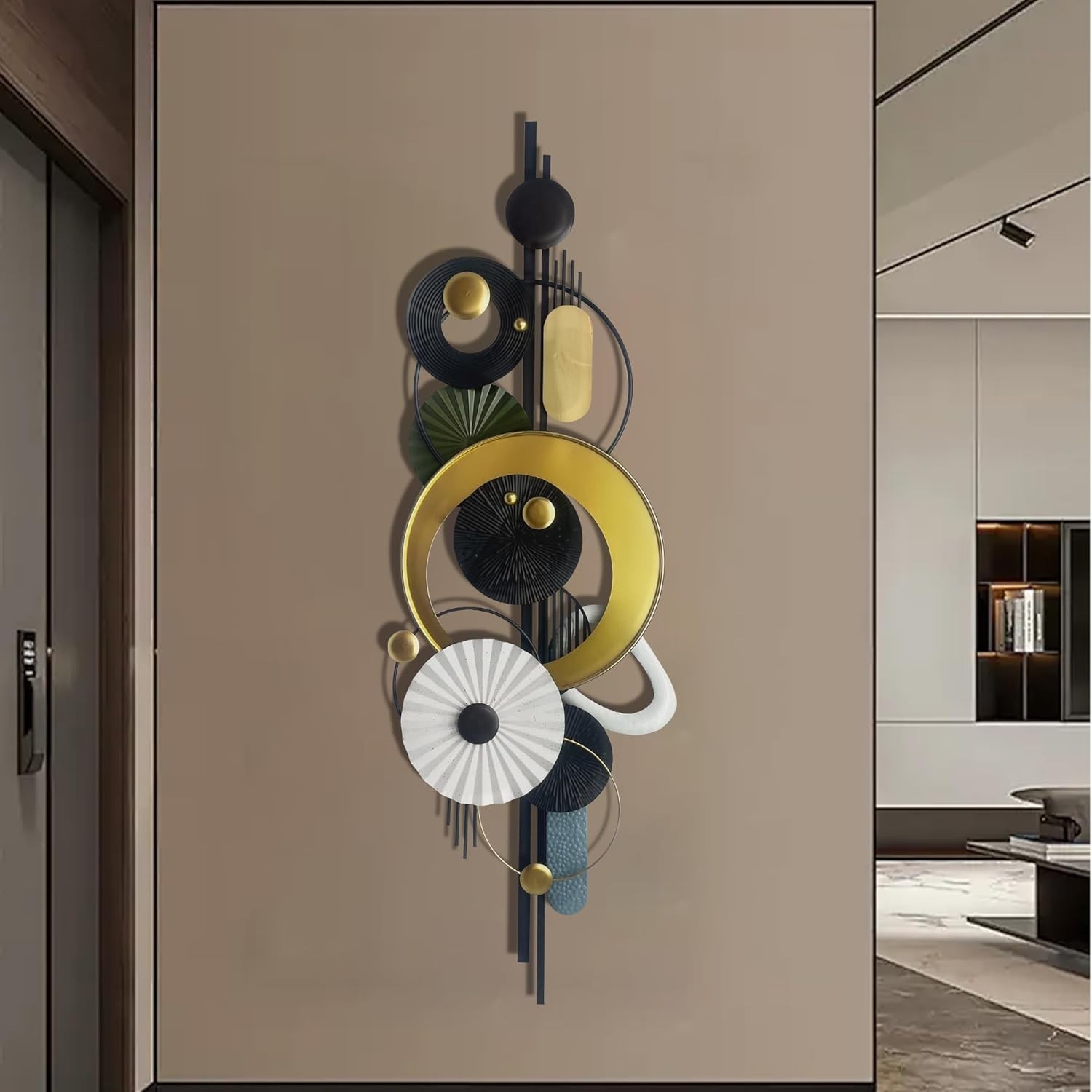 Metal Wall Decor 59×20 In – Elegant Black, Gold Abstract Geometric Design