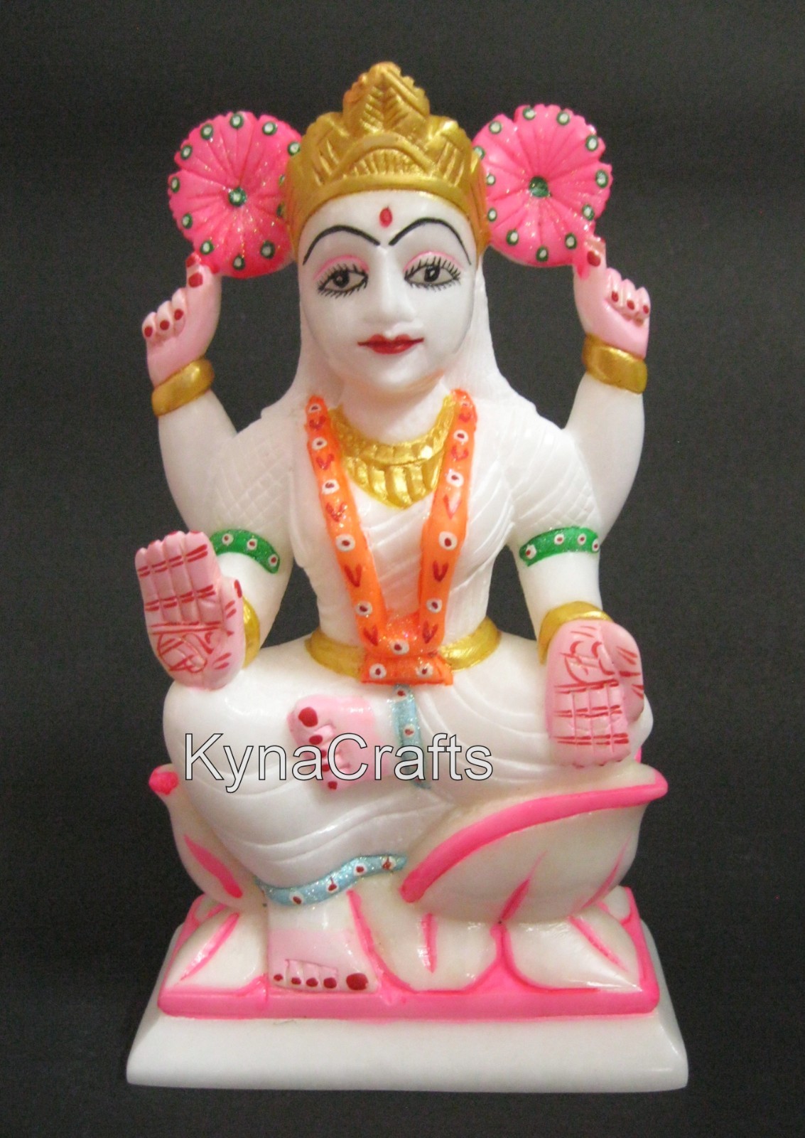 Marble Mata Lakshmi Ji Statue with Handpainted Work 9 Inches Marble Hindu Idol