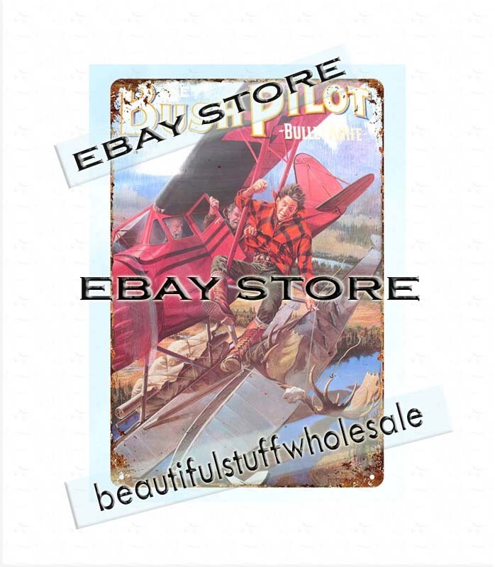 1993 gunammo Bush pilot bullet knife hunter tin sign pub shop posters