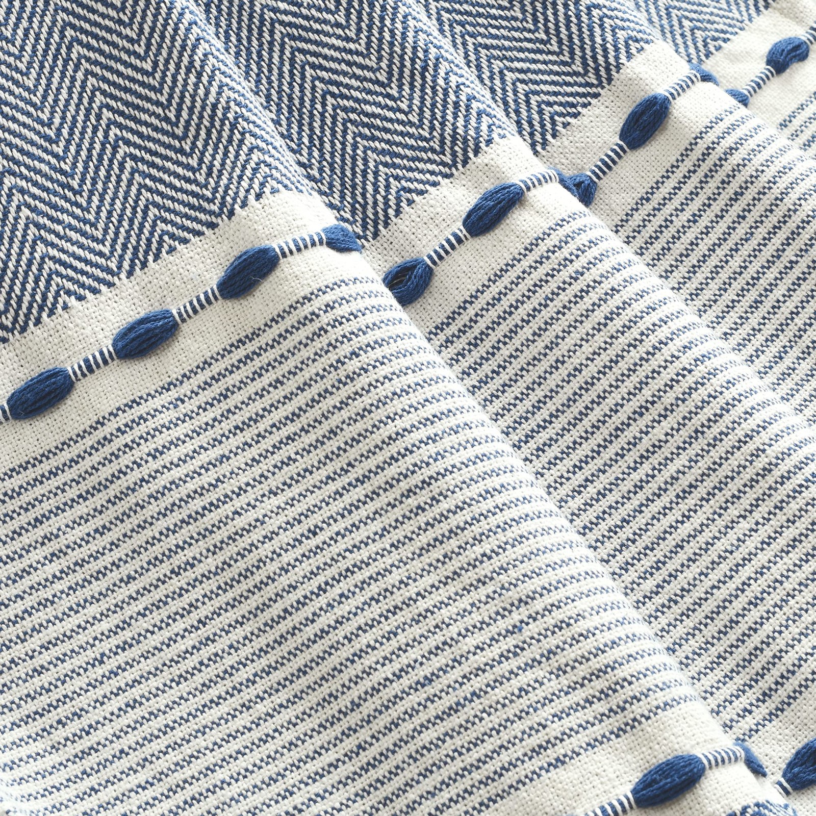 Herringbone Stripe Woven Tassel Yarn Dyed Herringbone Stripe Navy 50″ x 60″