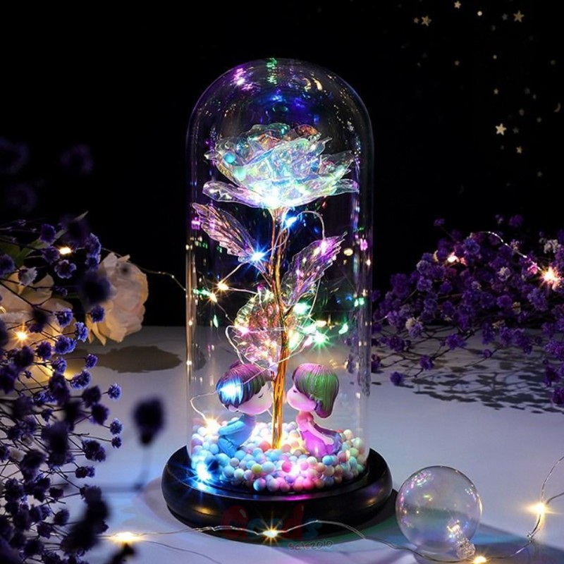 Flower In Glass Dome Eternal Forever Galaxy Rose LED Light Mother’s Day Gifts
