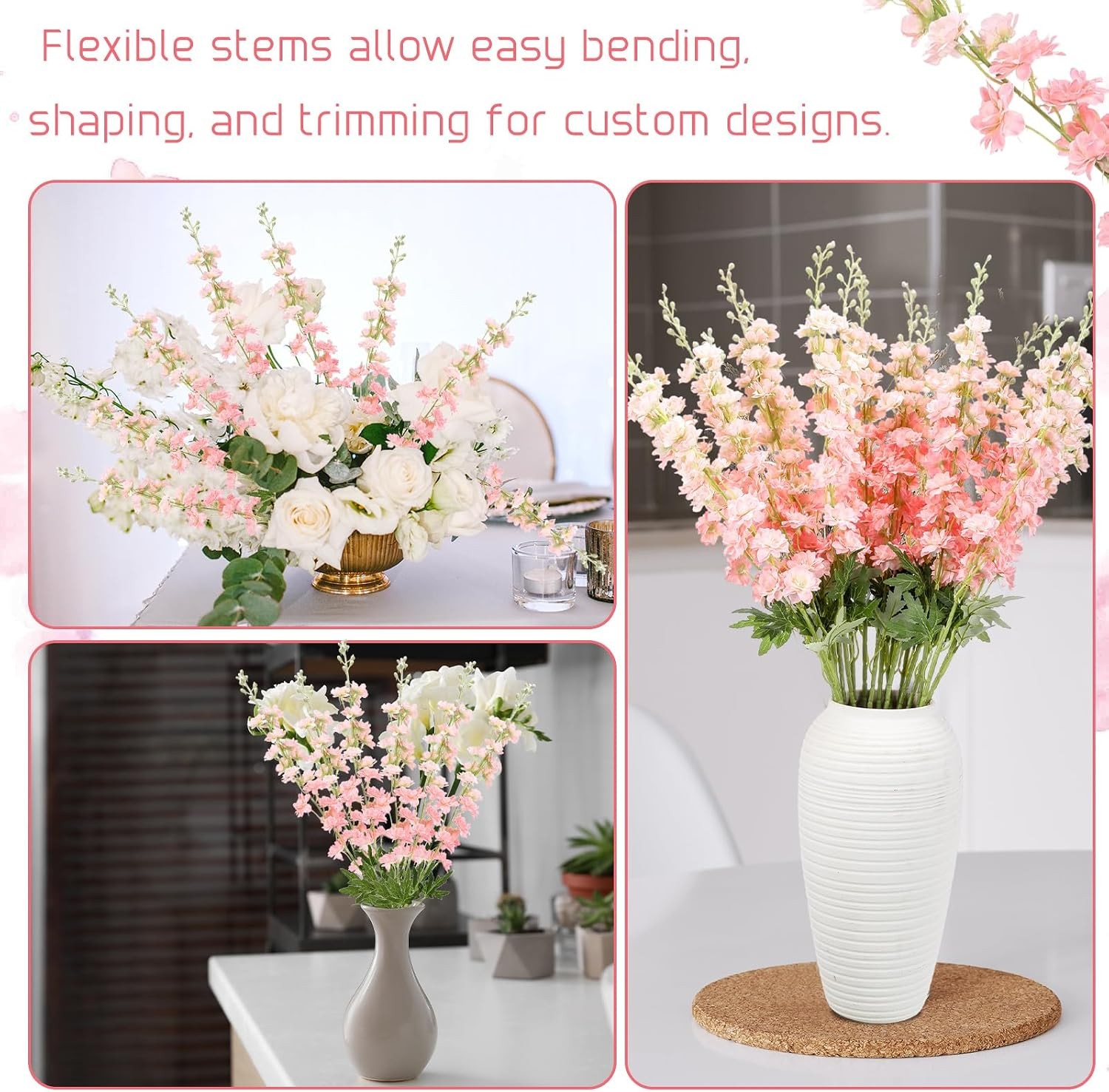 20 Pcs Delphinium Artificial Flowers – 33.5” Long Stem Faux Flower Bulk – Fake
