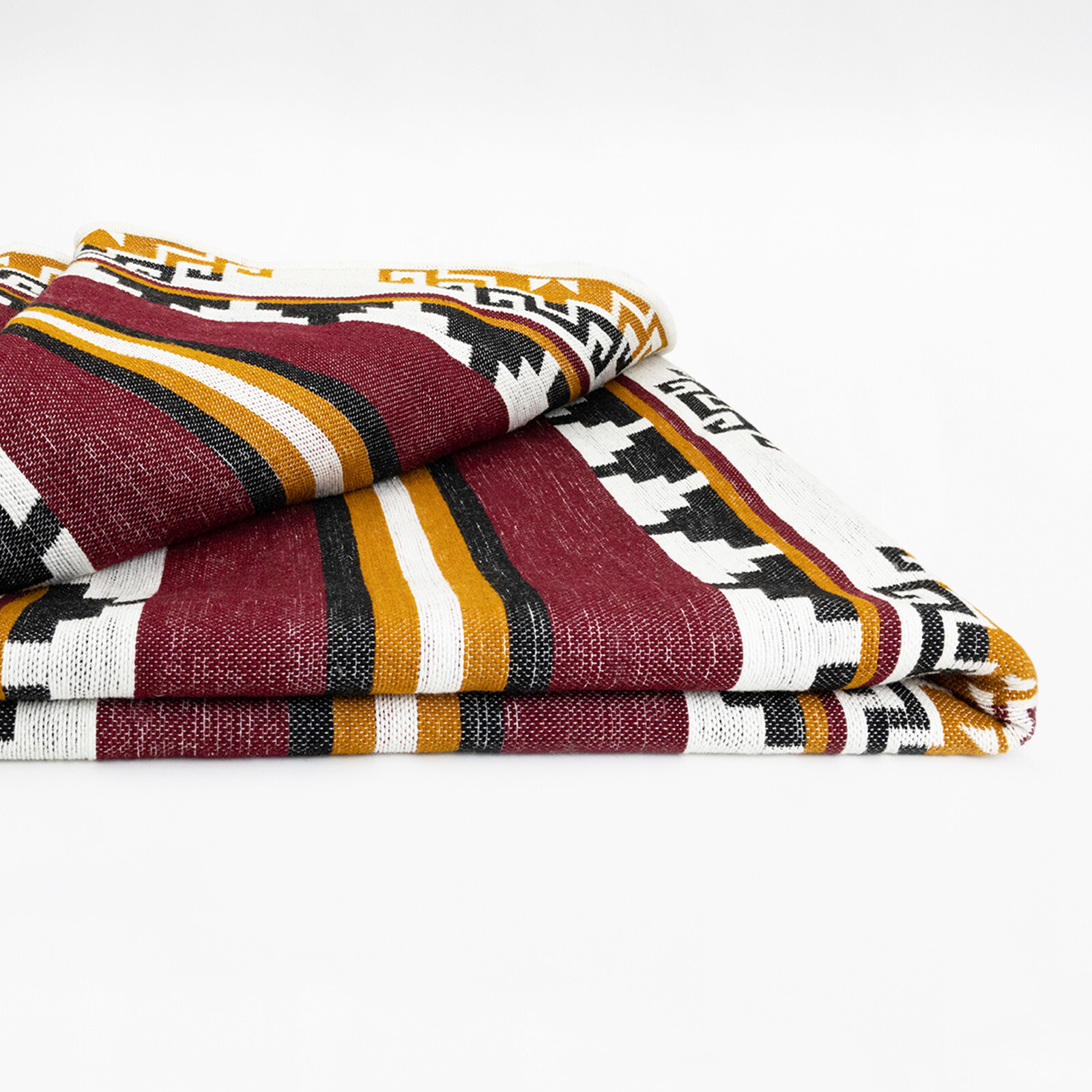 Handwoven Soft & Warm Heavy Thick Llama Wool Blanket – Burgundy/Mustard 98×79 in