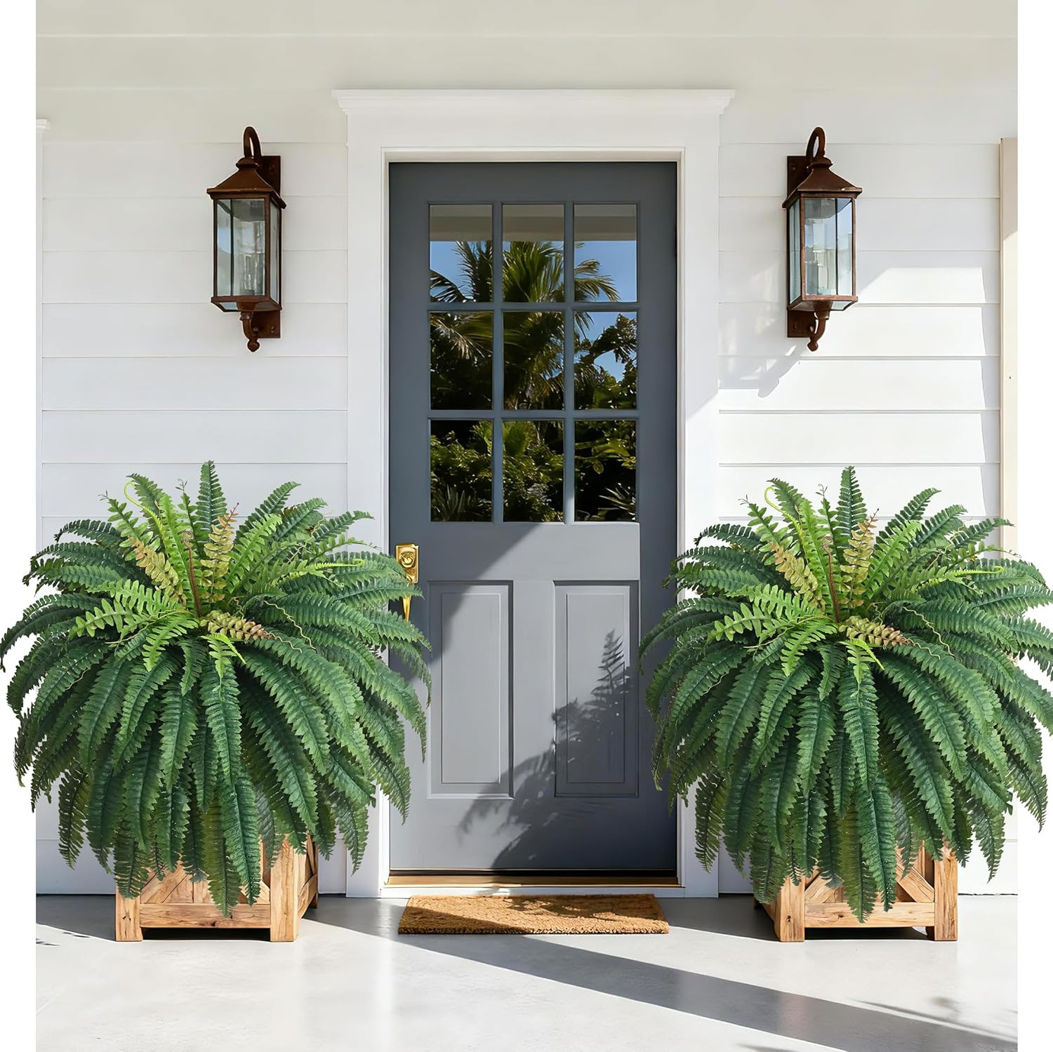 48In 96 Leaves Large Fake Ferns-Set of 2 Artificial Plants Outdoor, UV Resistant