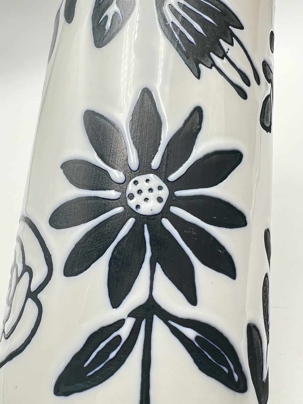 Blue Ceramic Handmade Floral Decorative Vase 12”T X 5”D Glossy & Matte EUC