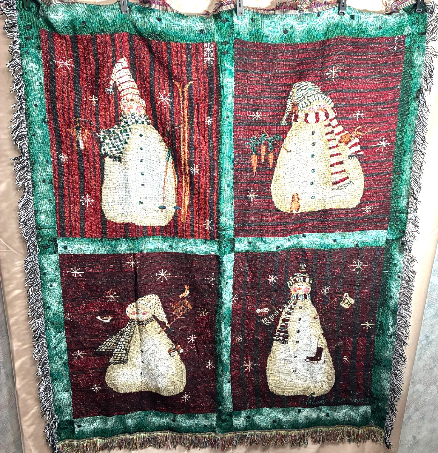 Tapestry Throw Blanket Snowmen Valerie Evers Wenk Fringed 47″ x 56″ Mohawk Home
