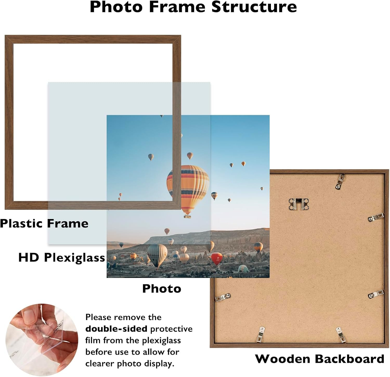 12×12 inch Picture Frame Horizontal and Vertical Formats for Wall Hanging, Brown