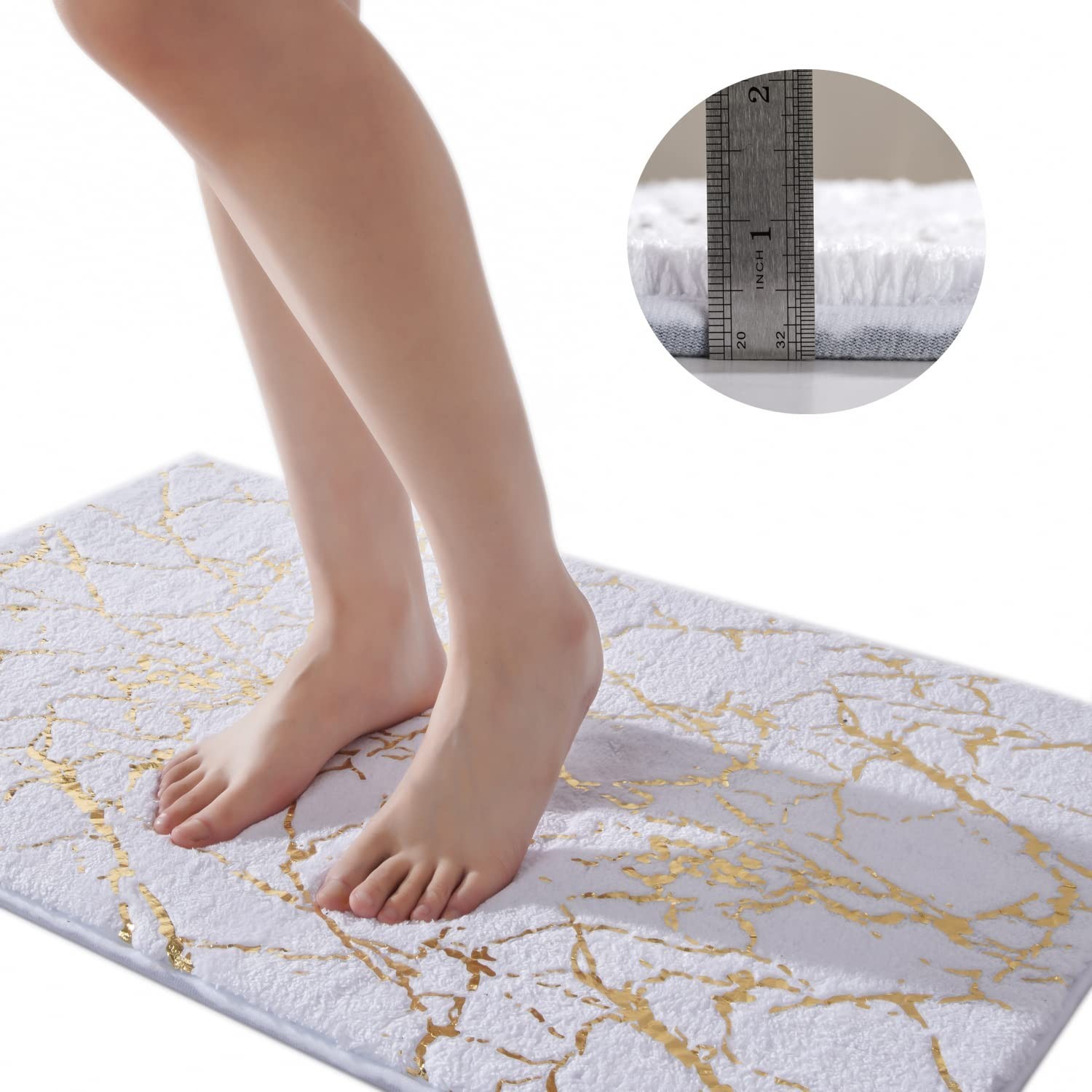 QJHOMO Marble Bathroom Runner Rug Gold Decor Long Bathroom Rugs White Bath Ma…