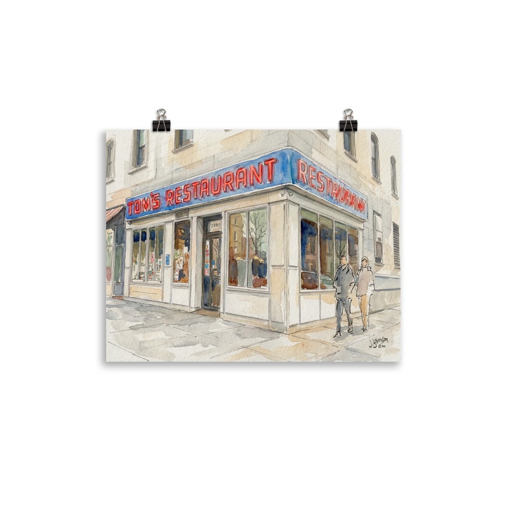 Toms Restaurant Watercolor Painting: New York Cityscape, Steinfeld Diner Print