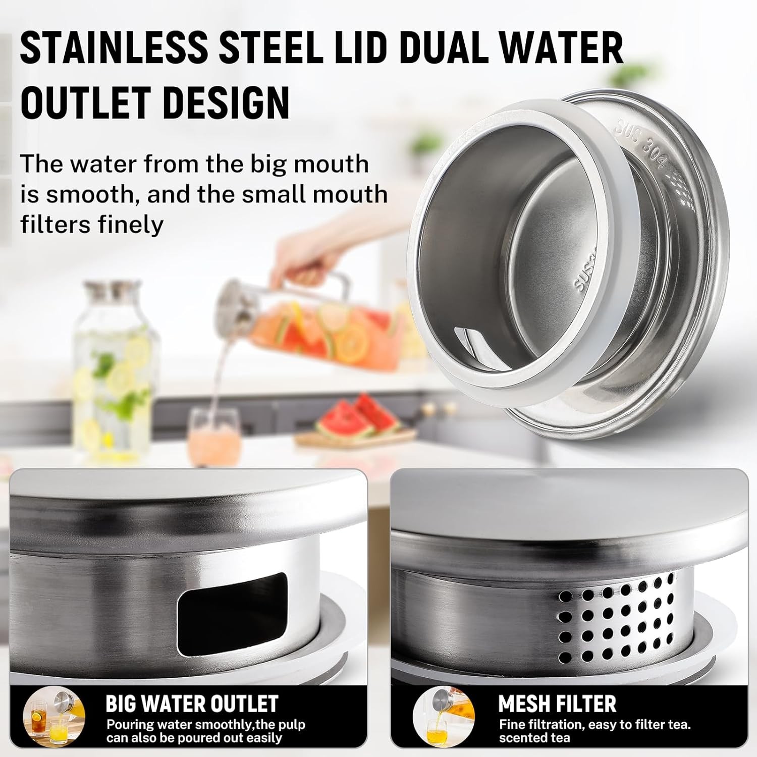 2 Quart (2 Liter 68 oz) Square Glass Pitcher with Lid and Spout, Water Pitchers