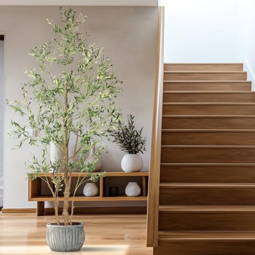 8.2ft Artificial Olive Tree (96in) with Plastic Nursery Pot Faux Olive Silk 8ft