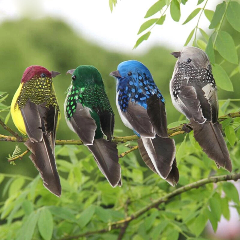 4pcs Mini Artificial Birds Fake Feather Foam Sparrow Home Garden Ornaments Craft