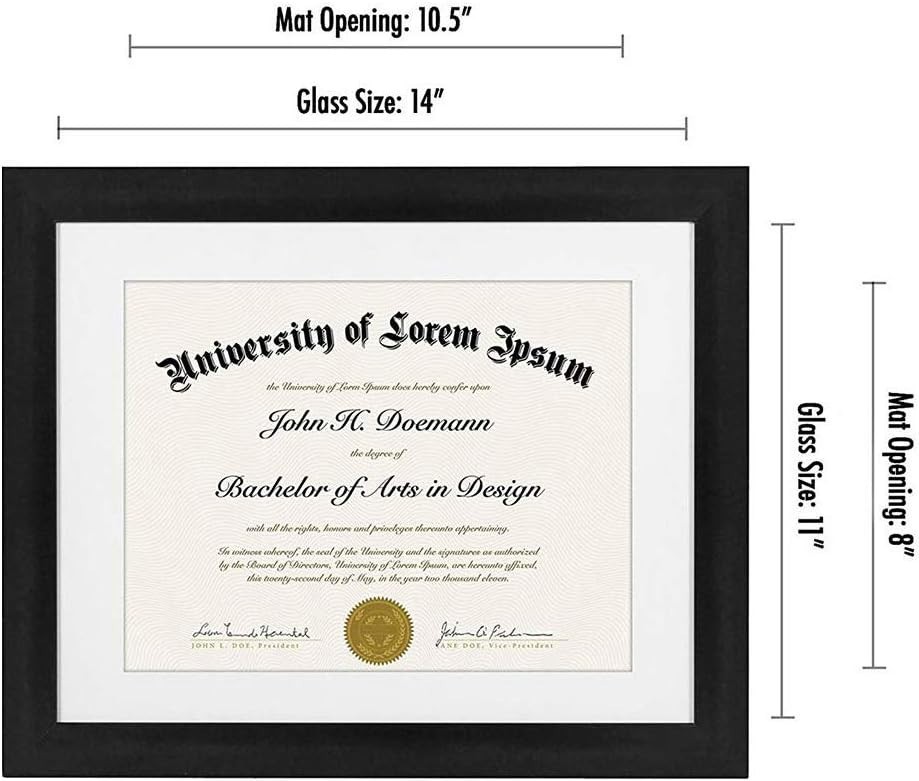 11×14 Diploma Frame with Shatter-Resistant Glass – Use as 8.5×11 Frame with M…