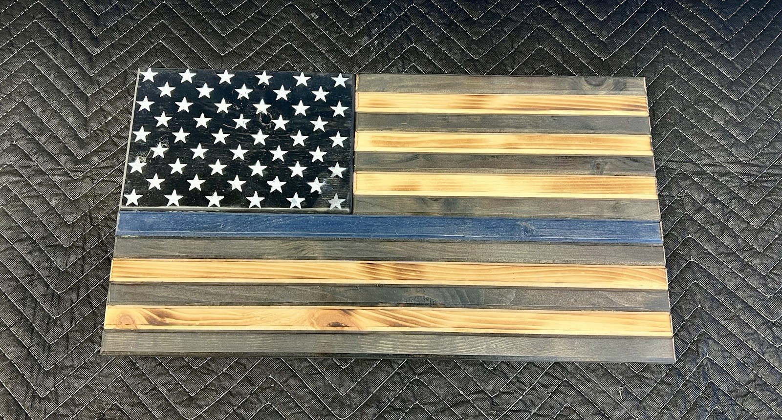 Thin Blue Line American Flag Wooden Sign 22 1/2″ X 12 1/2″ Hand Made