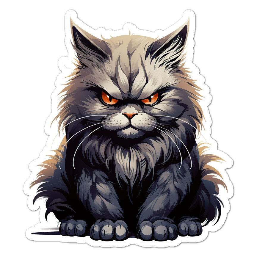 Angry Fat Cat, Vinyl Decal Sticker, Indoor Outdoor, 3 Sizes, #11014