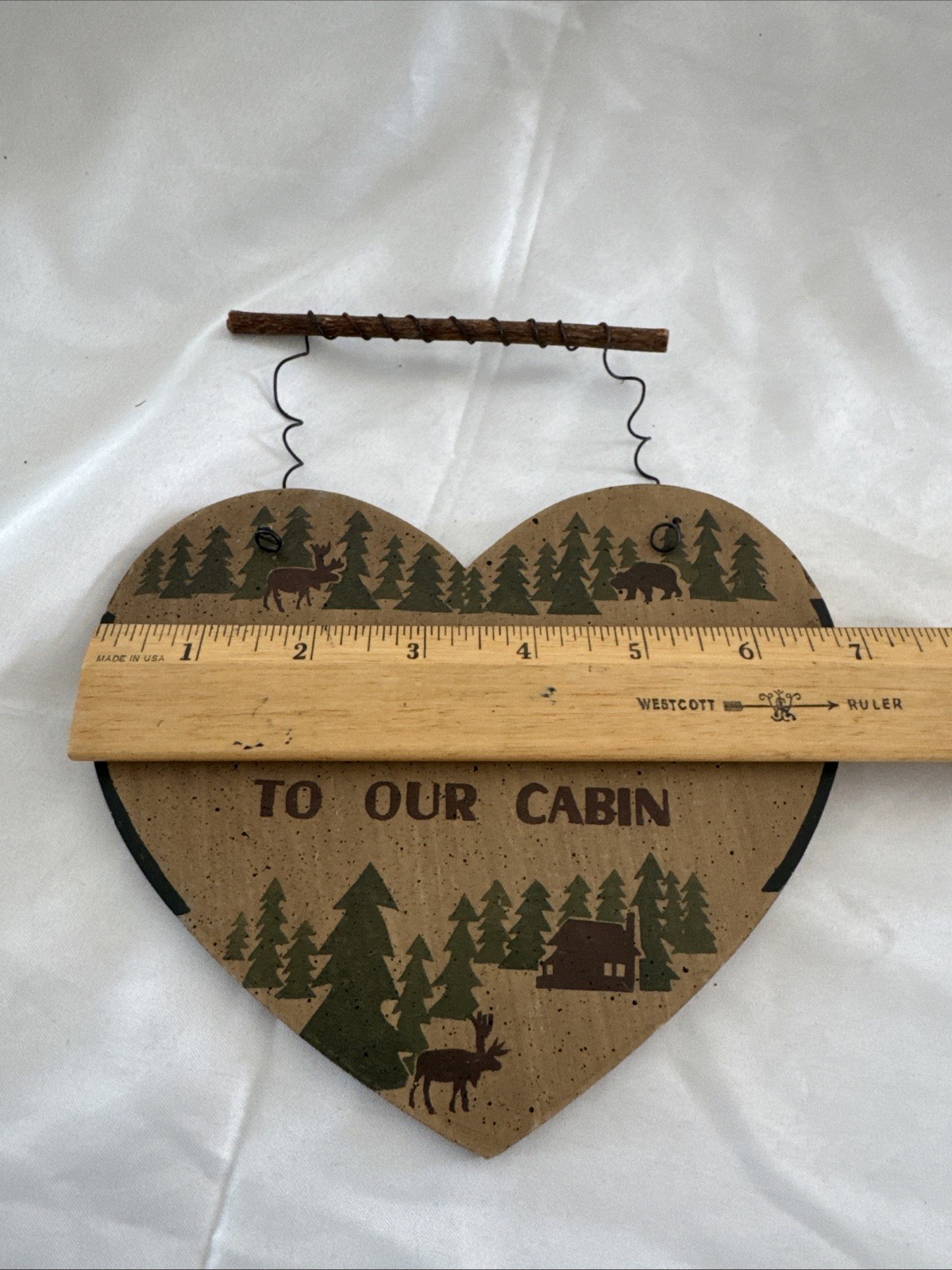 VTG Welcome To Our Cabin Sign Moose Bear Rustic Wood Heart Lodge Decor Wall Art