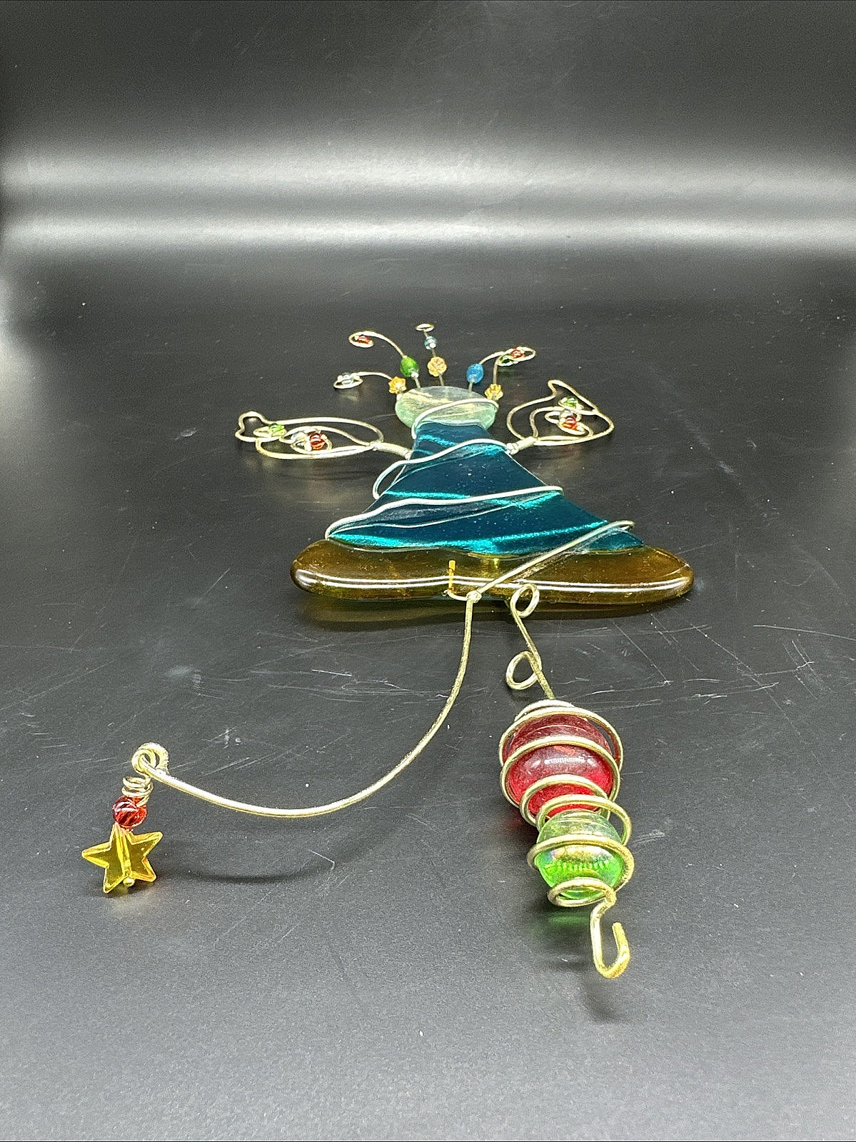 Hanging Fused Stained Glass Angel Wired Suncatcher Colorful Glass Beads 14.5″