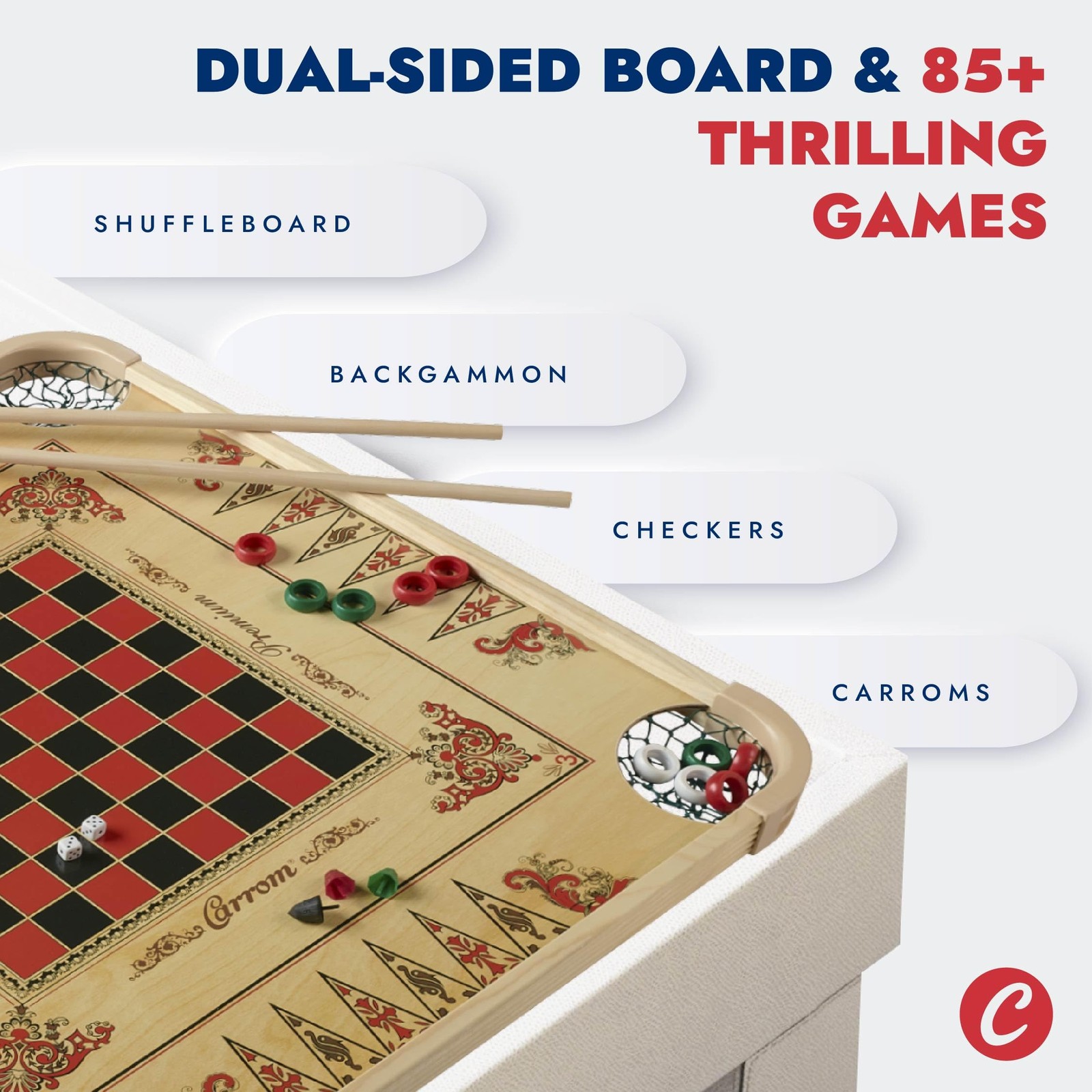 Carrom Board Game Set — Large Board Games for Adults & Children — Over 85 Board