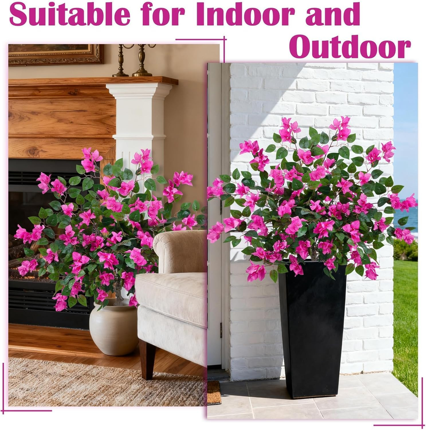 2 Pack 37.4″ Bougainvillea Artificial Trees Outdoors Fake Bougainvillea Silk Flo