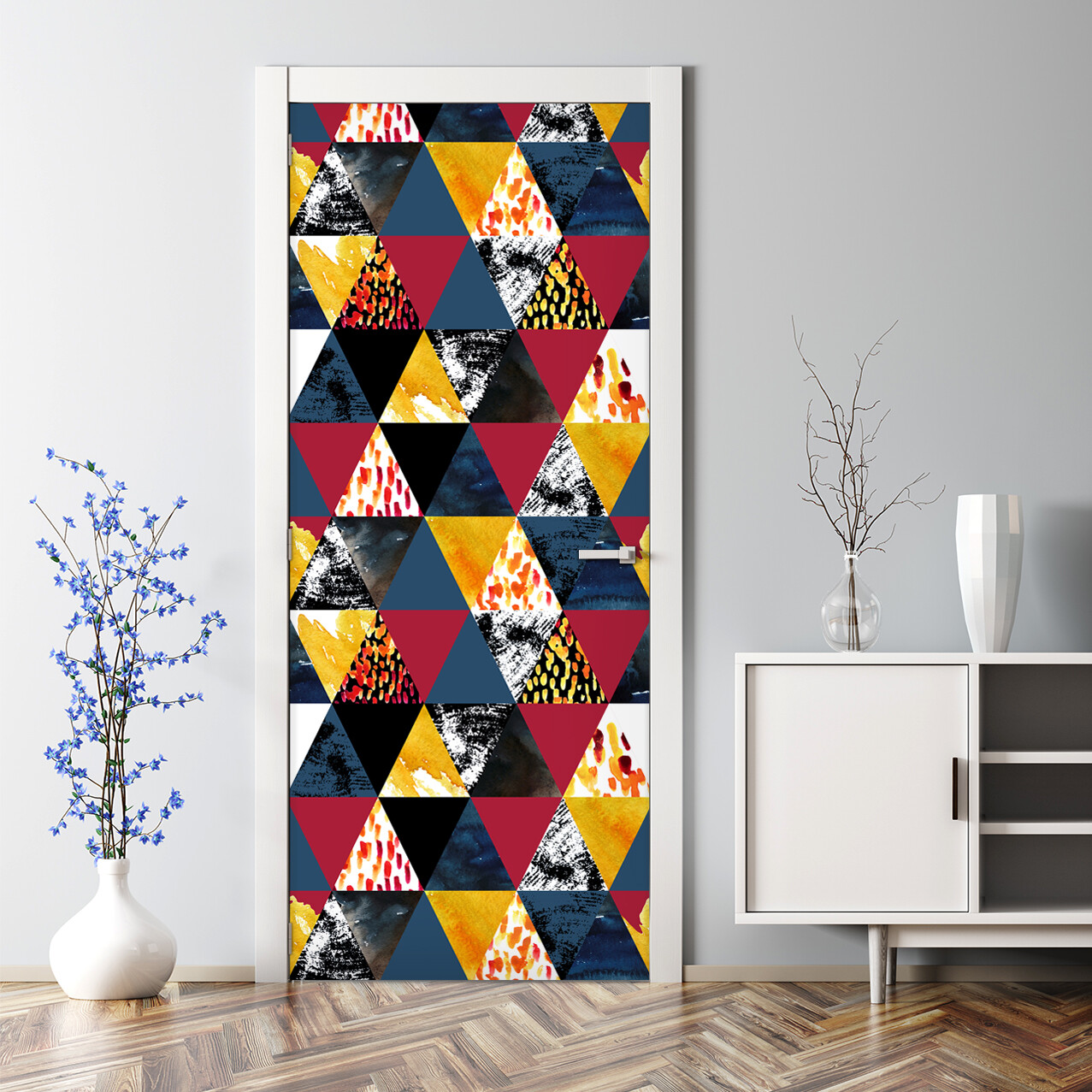 Autumn inspired Watercolour blue and orange Decal Bubble Free Door sticker