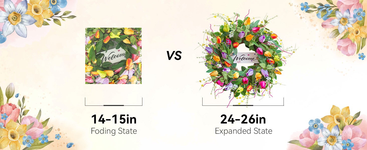 Summer Spring Wreaths for Front Door 26 Inch, Tulip Spring Summer Wreath with
