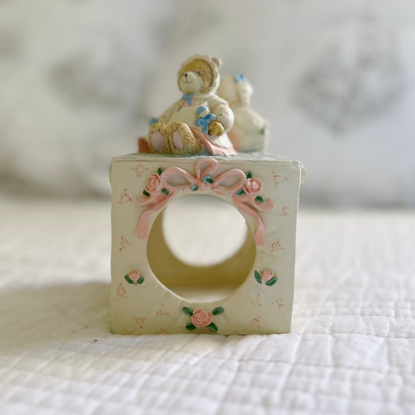 Vintage 1990s Baby Girl Photo Cube Terragrafics 1992 Nursery Hand Painted