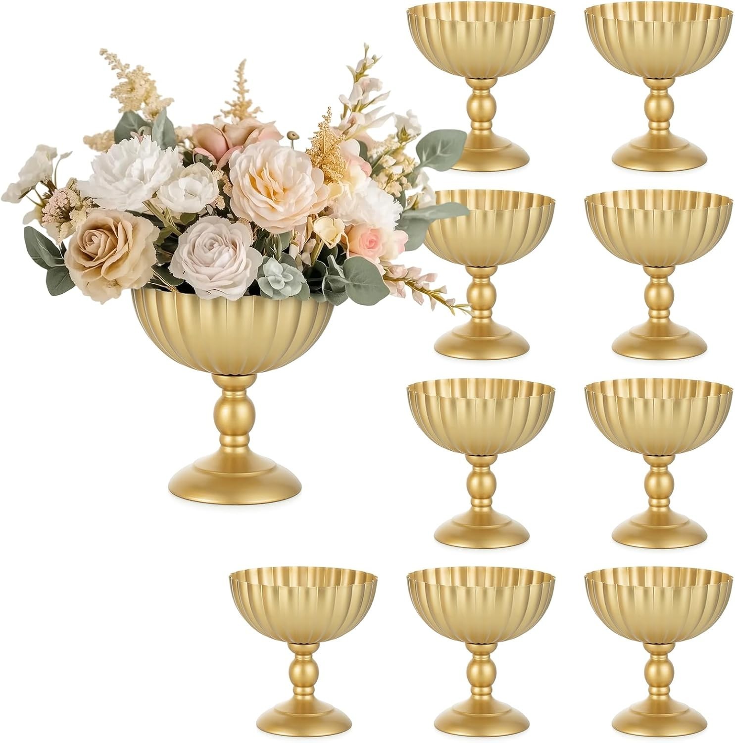 Sziqiqi Gold Urn Vases Set of 10 for Weddings & Events – 7.9In Centerpieces
