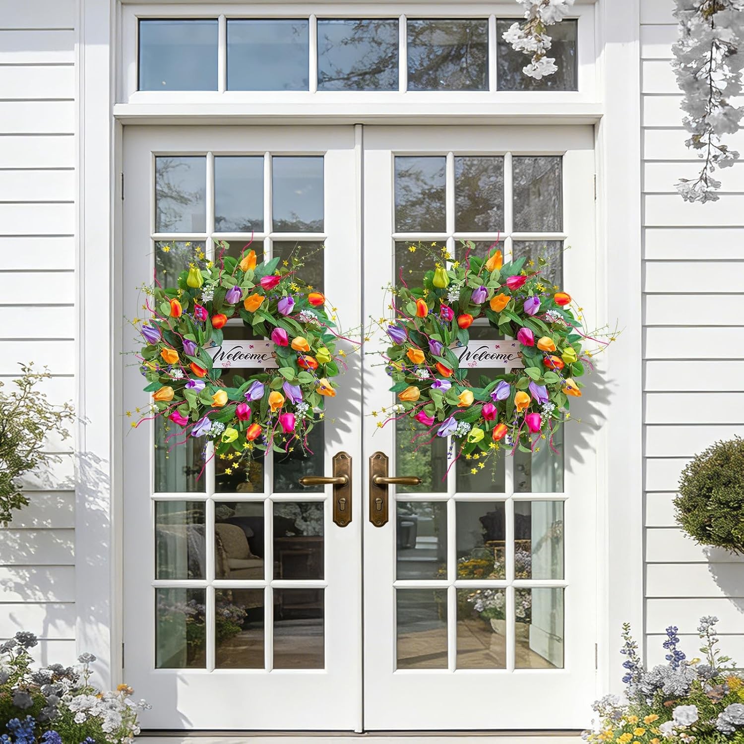 Summer Spring Wreaths for Front Door 26 Inch, Tulip Spring Summer Wreath with