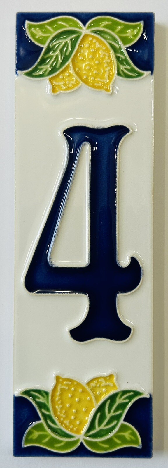 House numbers in Ceramic.2×6 In.Tile Number 4 Made/painted By Hand in ItalY
