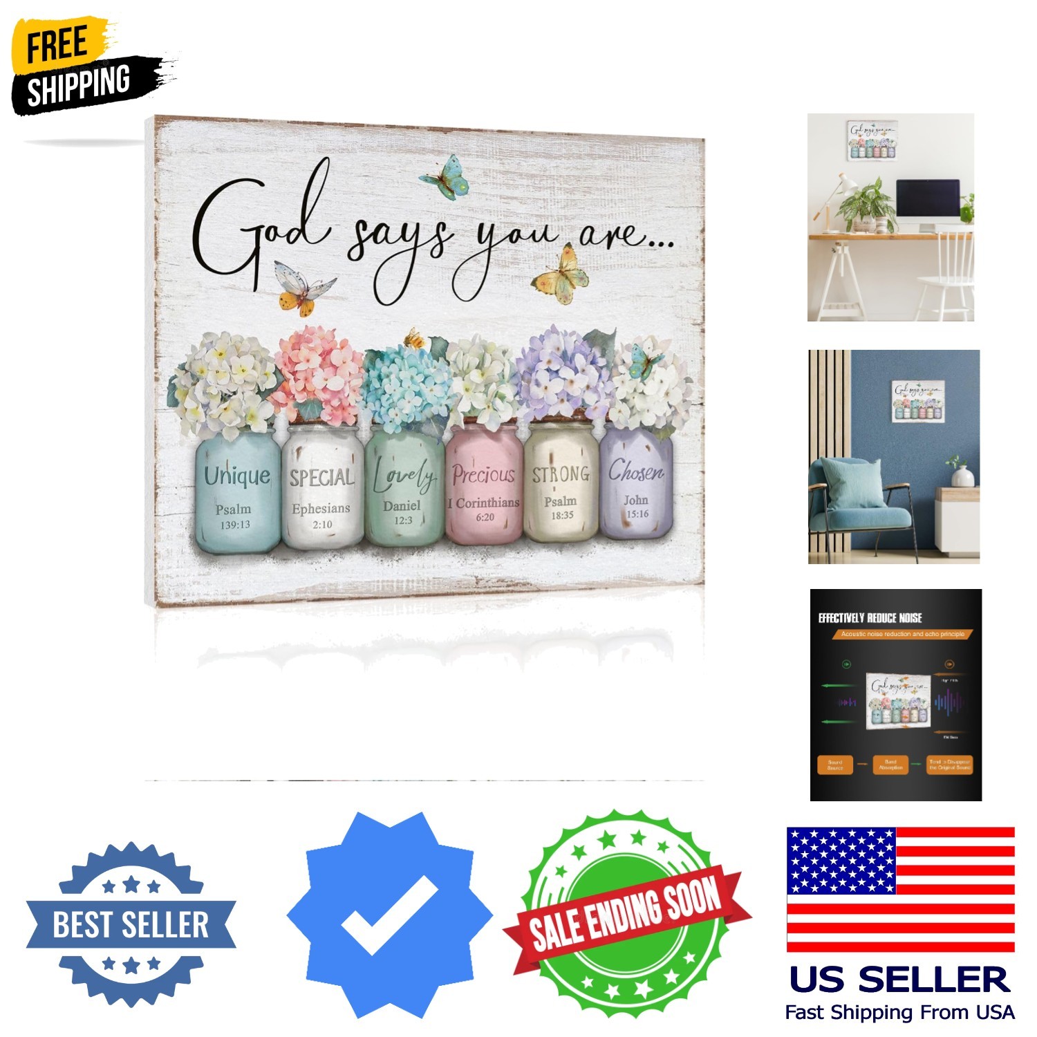 Inspirational Bible Verse Wall Art: God Says You Are Wall Sayings Flowers in …