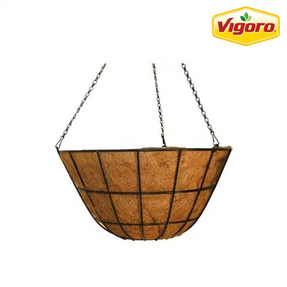 20 In. Dia Black Metal Hanging Basket with Coco Liner