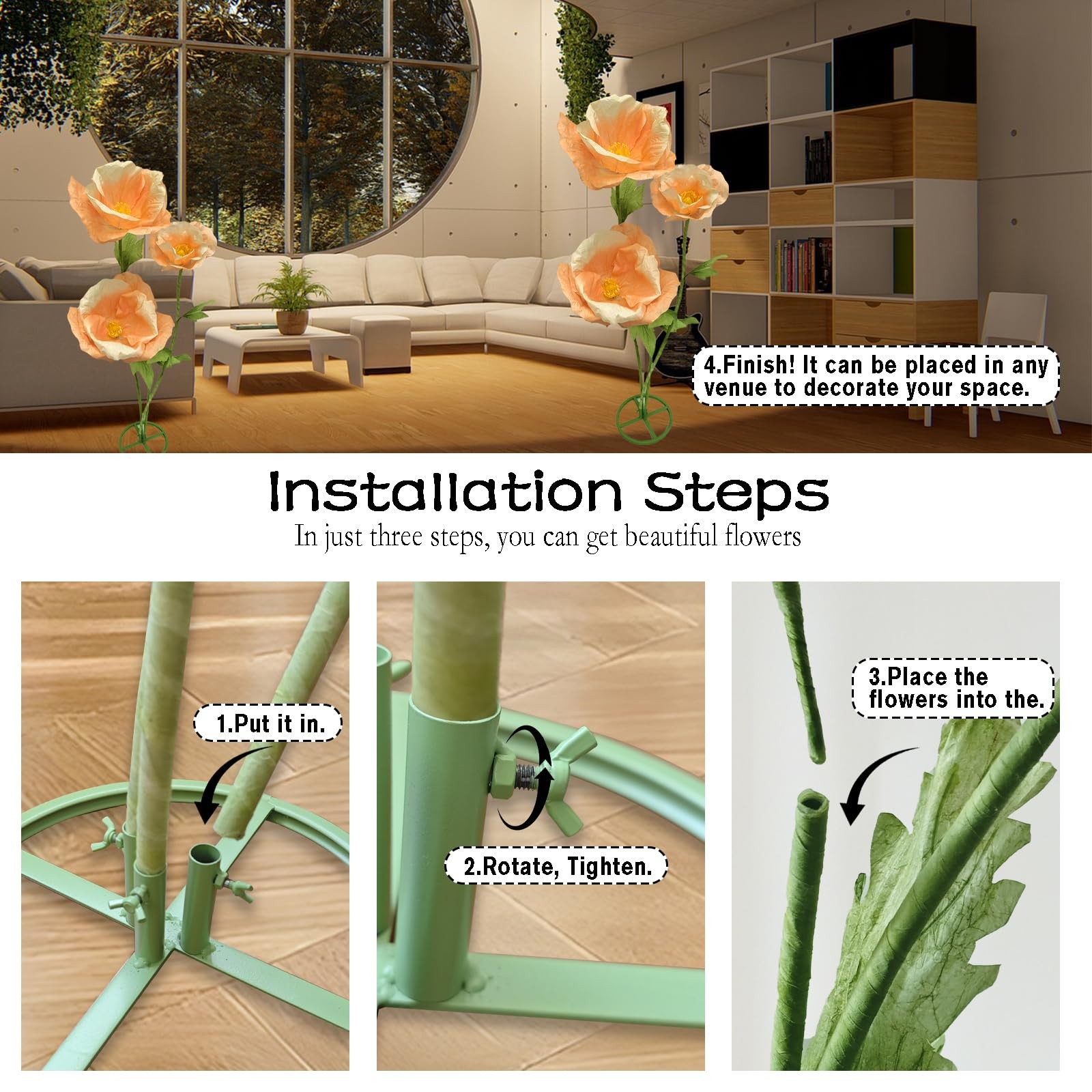 Giant 3PCS Faux Flowers Set – 80″ Waterproof Decor for Home & Events