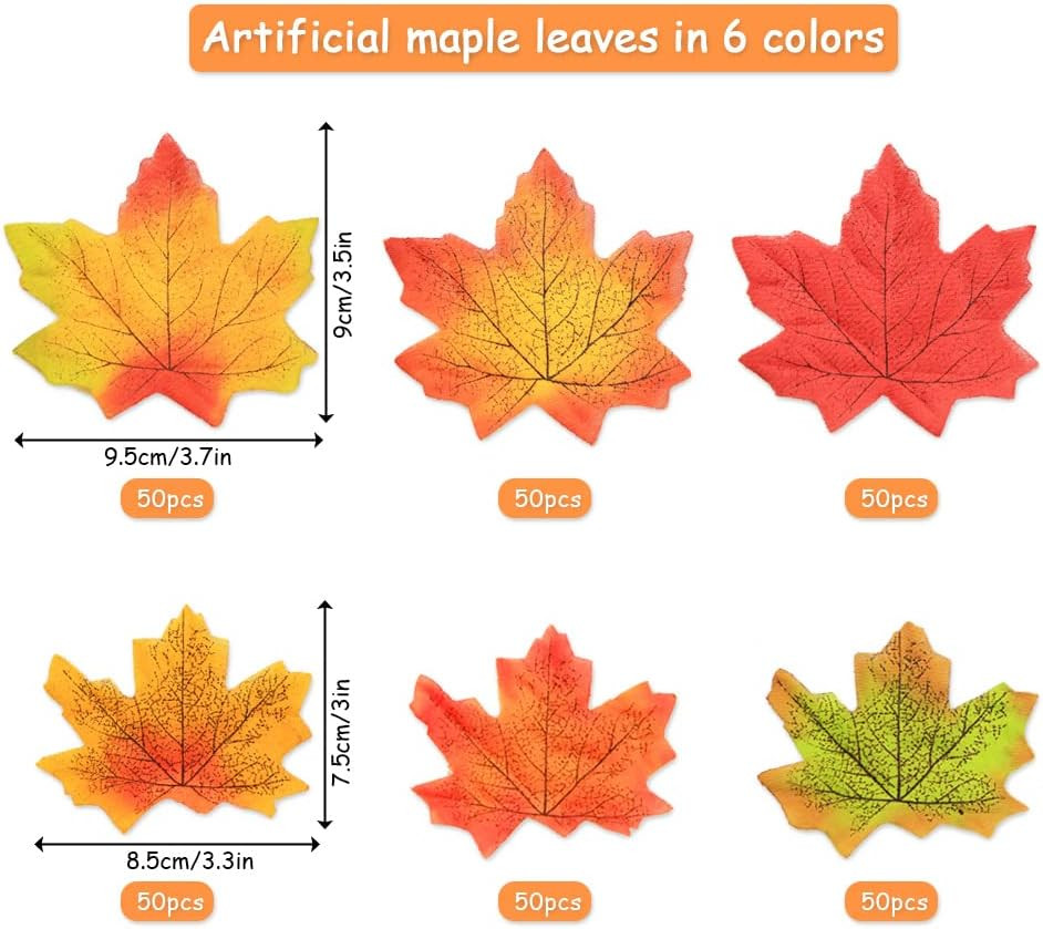 Artificial Fall Maple Leaves Bulk 300 Pcs Assorted Color Fake Autumn Leaves with
