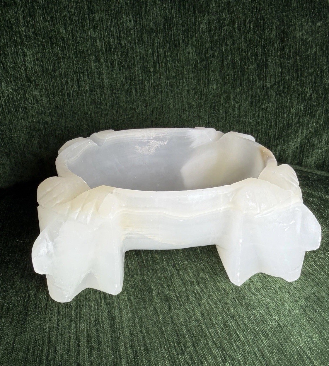 Vtg Mid Century Mexican White Onyx Bowl Sculptural Hand Carved Mesoamerican 3lb