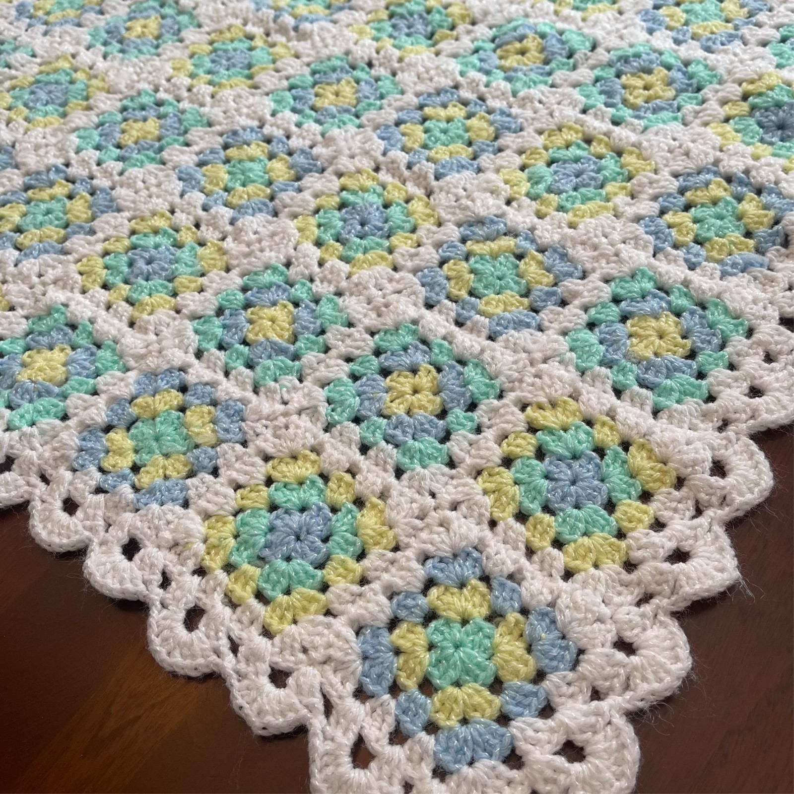 Handmade Multicolor Pastels Crochet Afghan Granny Square Baby Blanket 28×38